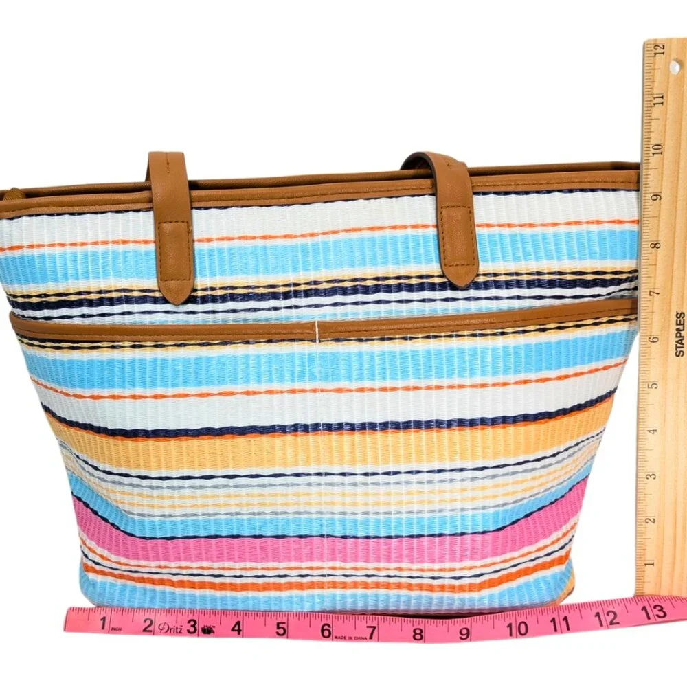 Rosetti NWT Castro Multicolor Woven Stripe Faux Leather Tote and Wristlet - Picture 3 of 9